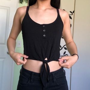 American Eagle Black Tied Front Tank Top